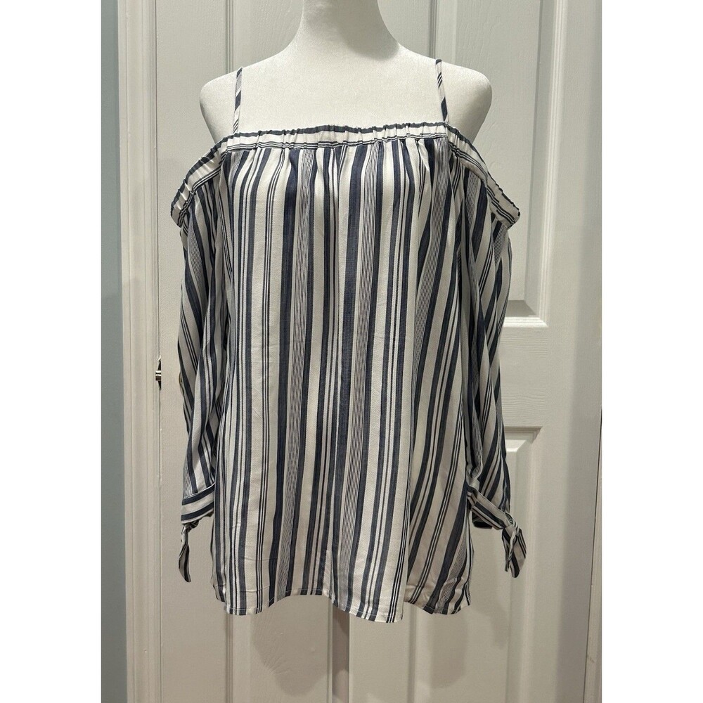 Beceel Blue Striped Cold Shoulder Top Size L
